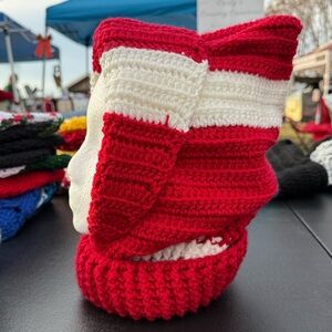 Red and White Striped Knit Beanie